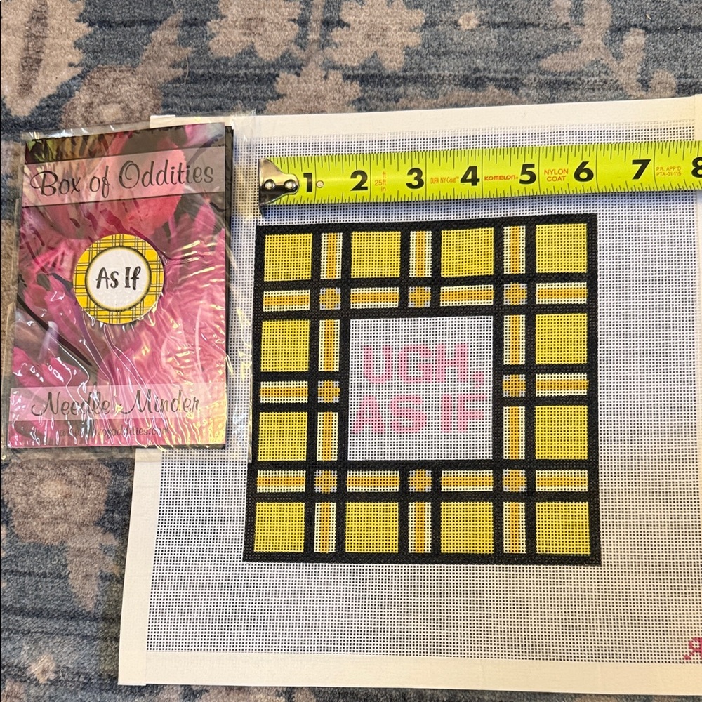 Clueless Yellow and Black Plaid Needlepoint Canvas & Needle Minder